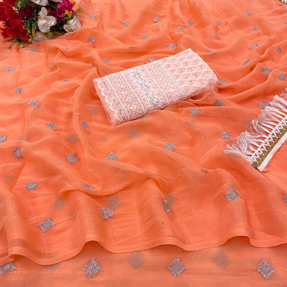 Soft Shimmer Saree With Embroidery and Zalar