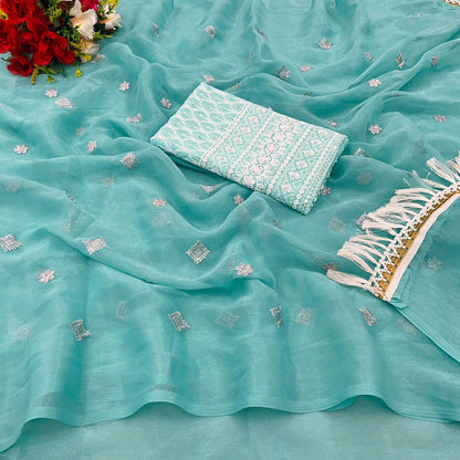 Soft Shimmer Saree With Embroidery and Zalar