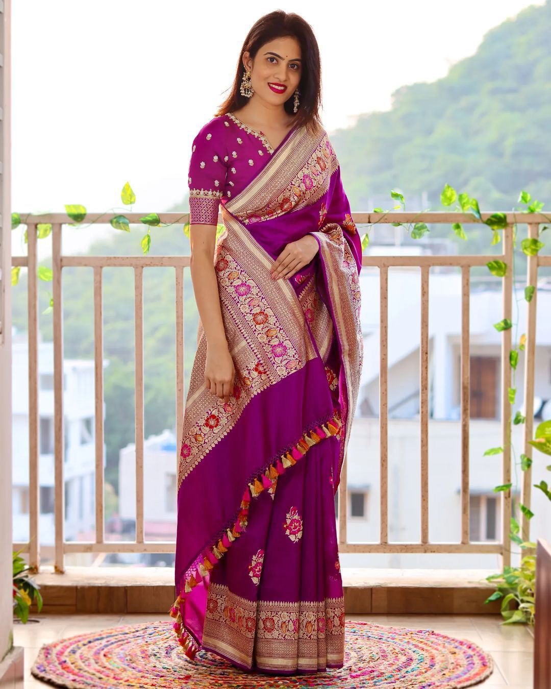 Wine Soft Lichi Silk Saree With Zari Weaving