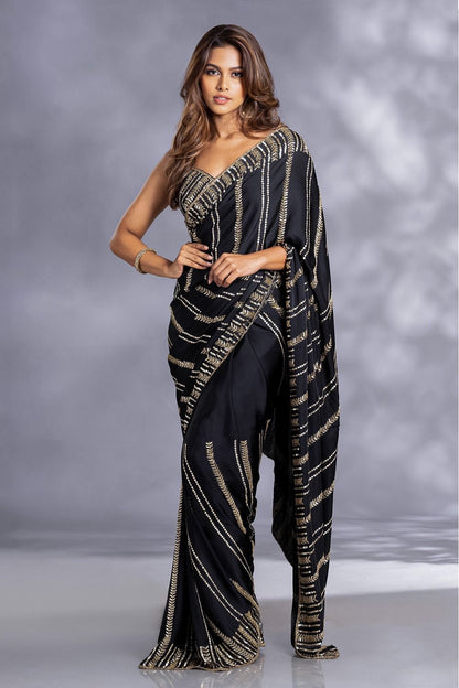 Black Soft Georgette Embroider Saree With C Pallu