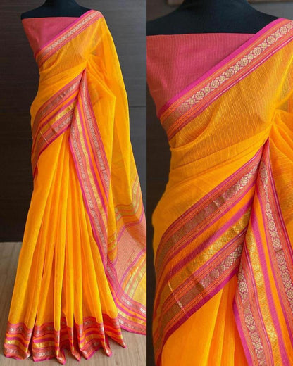 Kota Doriya Cotton Saree With Full Heavy Ikkat Border