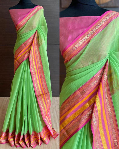 Kota Doriya Cotton Saree With Full Heavy Ikkat Border