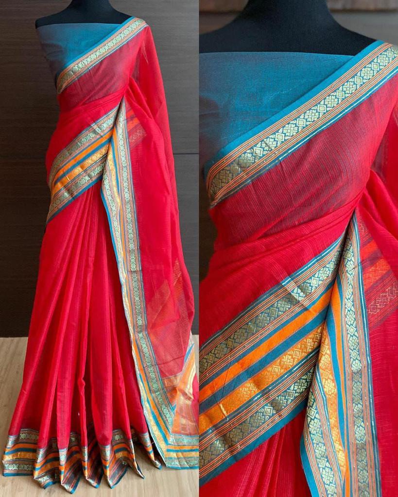 Kota Doriya Cotton Saree With Full Heavy Ikkat Border