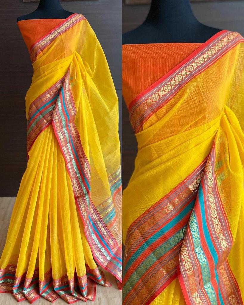 Kota Doriya Cotton Saree With Full Heavy Ikkat Border