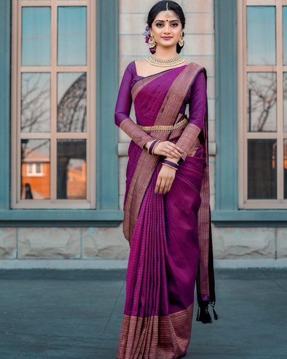 Wine Soft Lichi Silk Saree With Rich Pallu