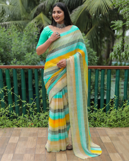 Soft Chiffon Light Weight Saree With Gold Foil Touch