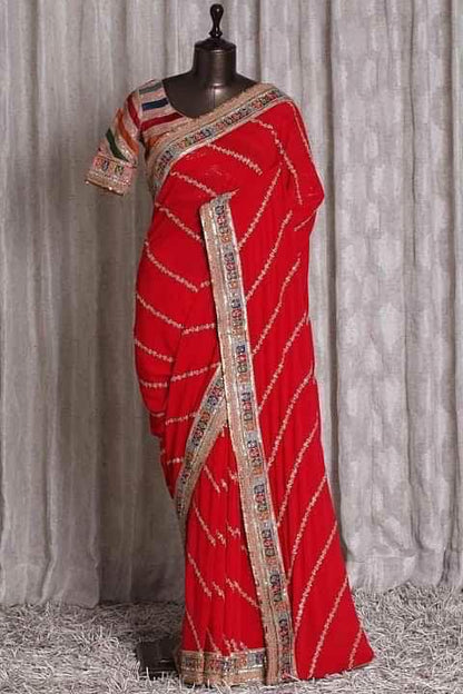 Soft Vichitra Silk Saree With Sequince Embroidery and Designer Blouse