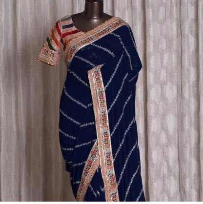 Soft Vichitra Silk Saree With Sequince Embroidery and Designer Blouse