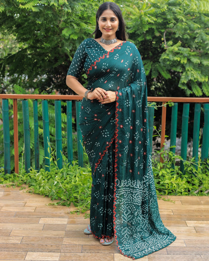 Soft Bandhej Drapes Silk Saree With Sequence Work