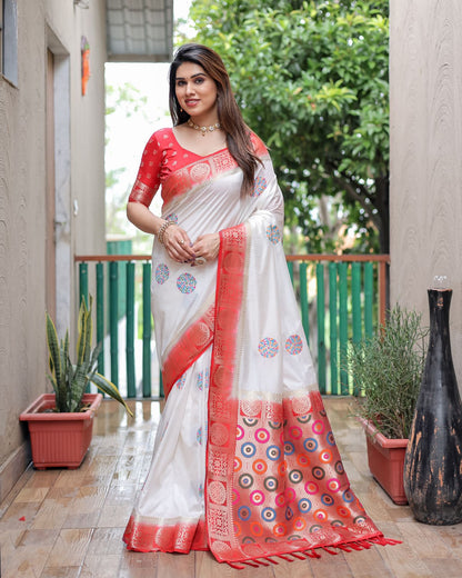 Soft Dola Silk Saree With Unique Butta Design and Zari Weaving