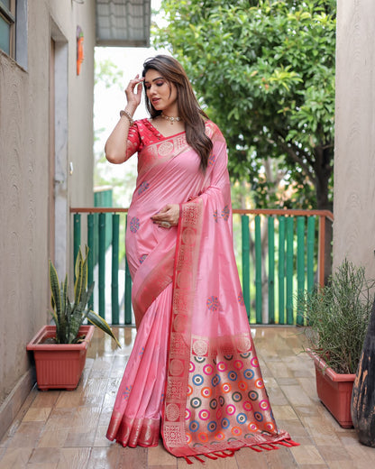 Soft Dola Silk Saree With Unique Butta Design and Zari Weaving