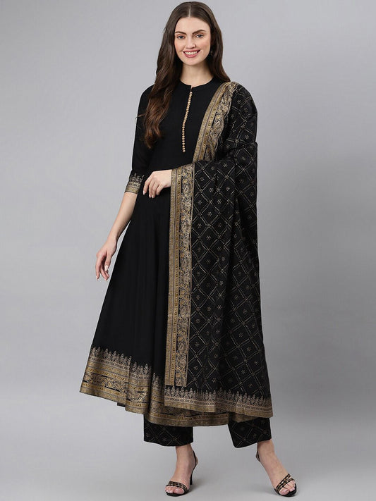 Soft Reyon Anarkali Kurti Set With Mulmul Dupatta