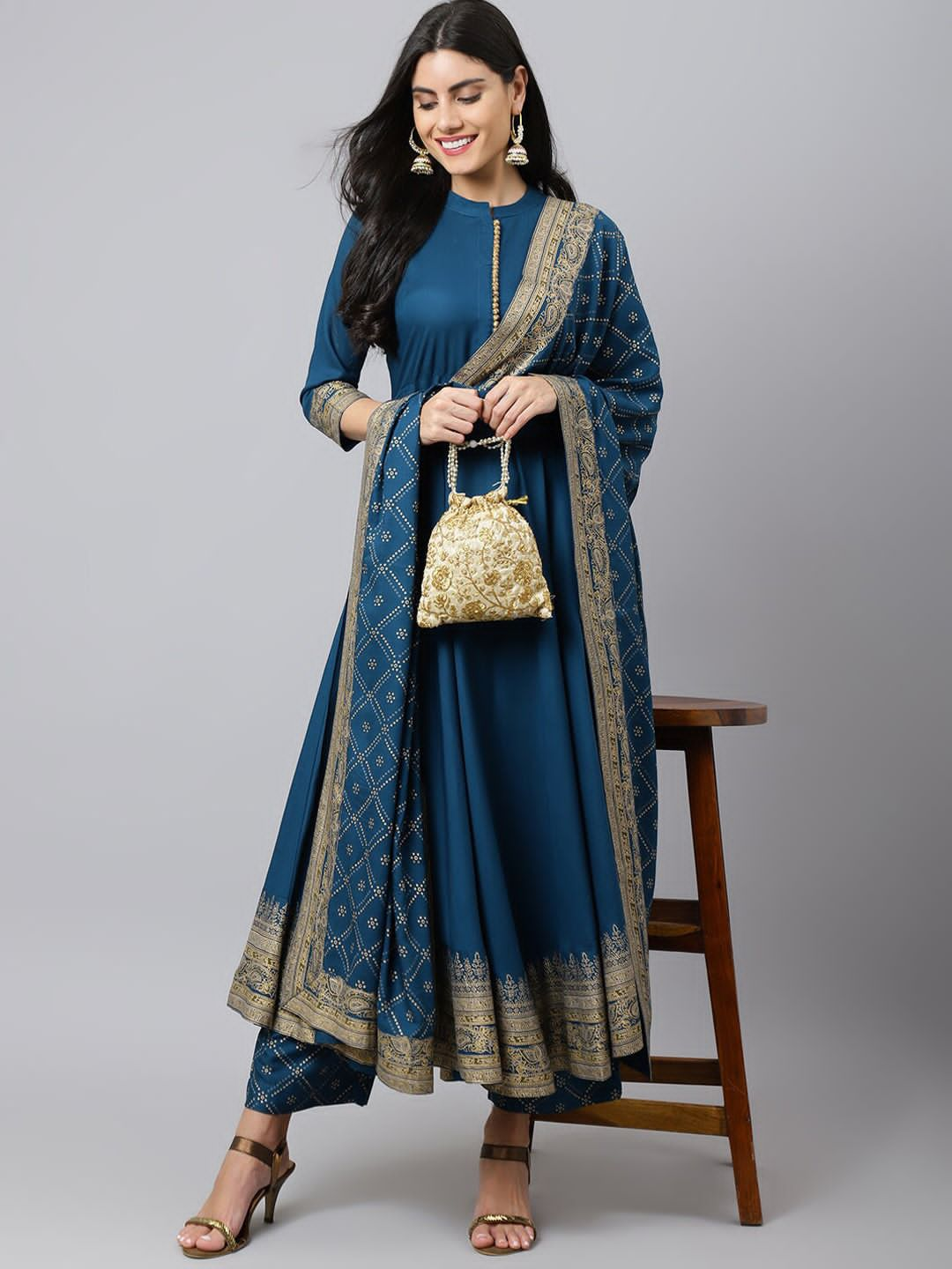 Soft Reyon Anarkali Kurti Set With Mulmul Dupatta