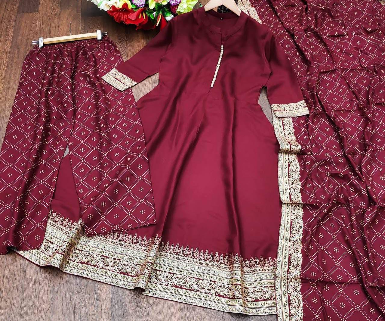 Soft Reyon Anarkali Kurti Set With Mulmul Dupatta