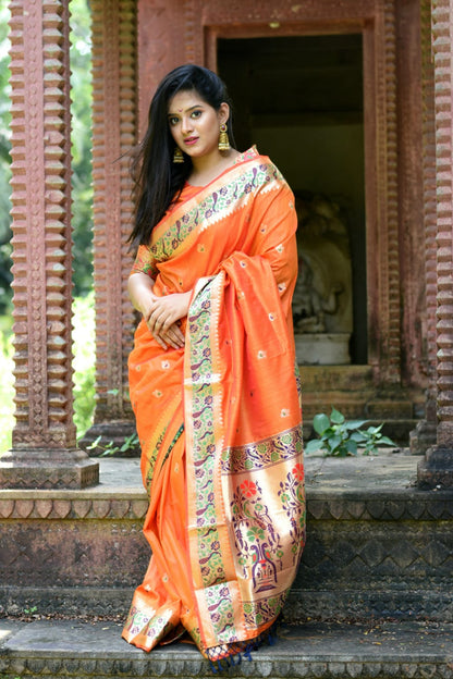 Soft Gicha Paithani Silk Saree With Zari Weaving Border