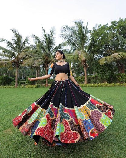 Black Soft Cotton Lehenga With Georgette Printed Dupatta