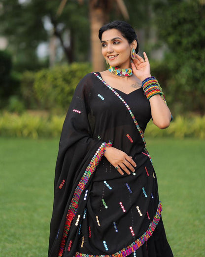 Black Soft Cotton Lehenga With Georgette Printed Dupatta