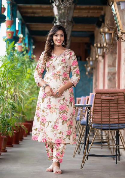 Afghani Pink Kurti Set With Embroidery