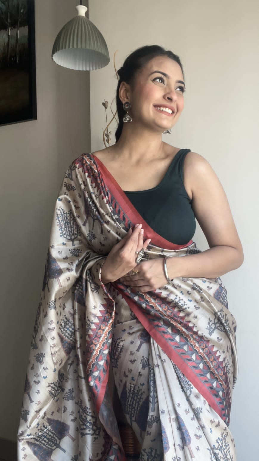 Soft Silk Saree With Kalamkari Fusion and Tussles