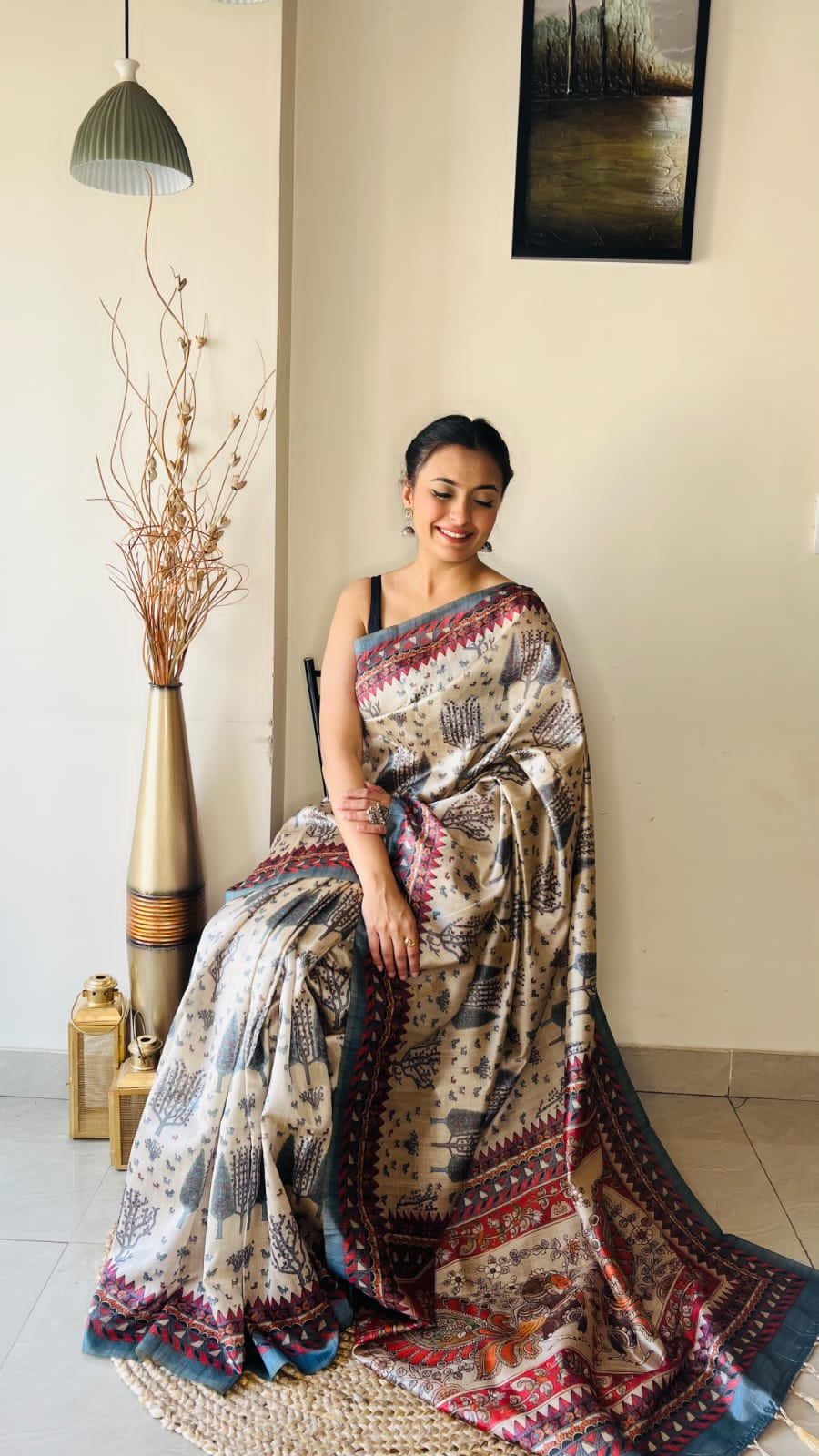 Soft Silk Saree With Kalamkari Fusion and Tussles