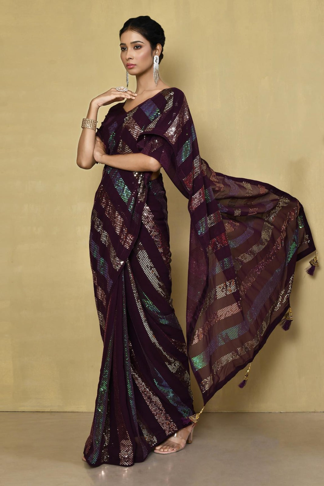 Soft Georgette Multi Color Sequence Saree