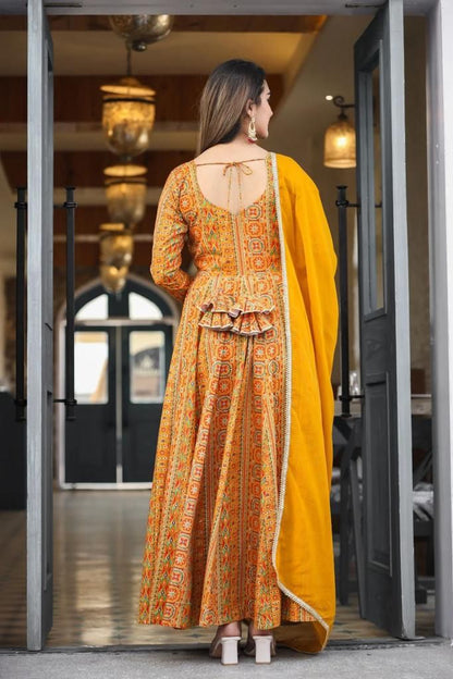 Mustard Yellow Soft Georgette Maxi Gown With Dupatta