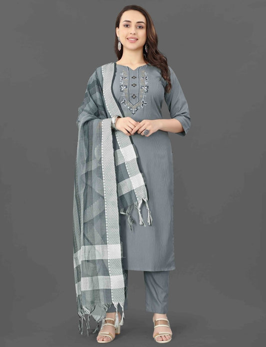 Soft Cotton Blended Kurti Set With Embroidery Design