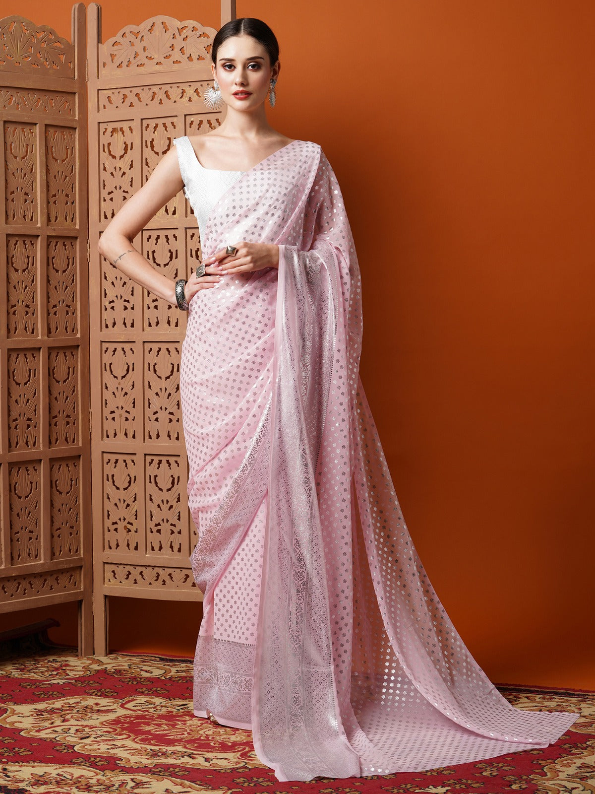 Soft Georgette Saree With Small Butta and Jacquard Border