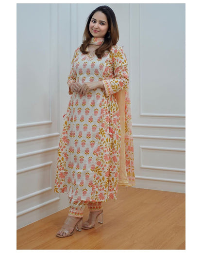 Peach Pink Afghani Cotton Kurti With Digital Print