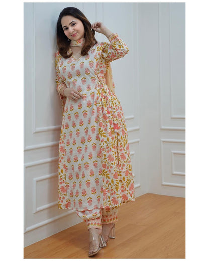 Peach Pink Afghani Cotton Kurti With Digital Print