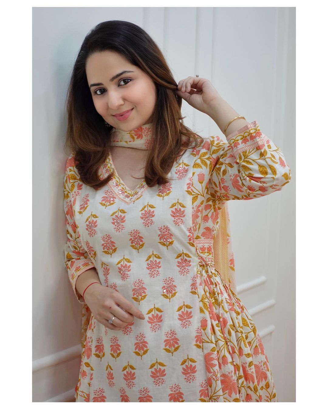 Peach Pink Afghani Cotton Kurti With Digital Print