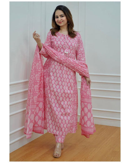 Pink Afghani Cotton Top With Digital Printed Bottom and Dupatta