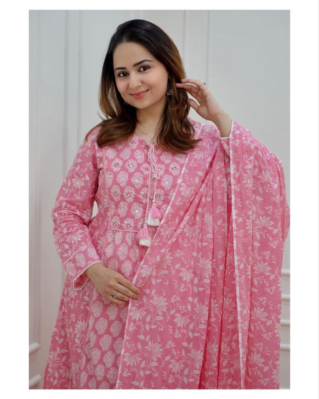 Pink Afghani Cotton Top With Digital Printed Bottom and Dupatta