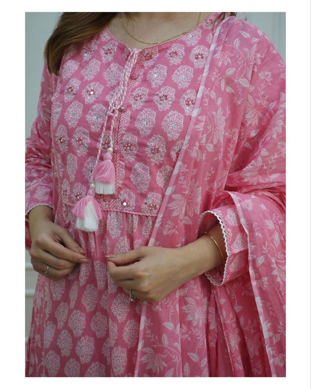 Pink Afghani Cotton Top With Digital Printed Bottom and Dupatta