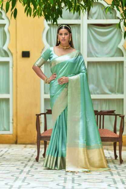 Soft Linen Silk Saree With Beautiful Zari Woven Temple Border