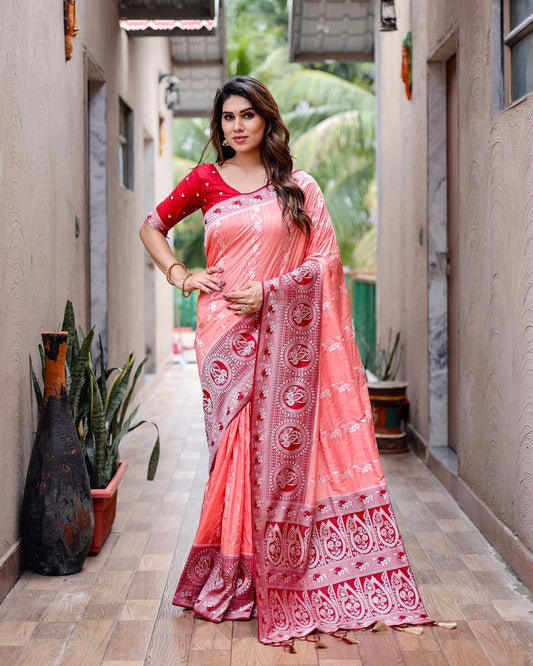 Soft Dola Banarasi Silk Saree With Lucknowi Weaving