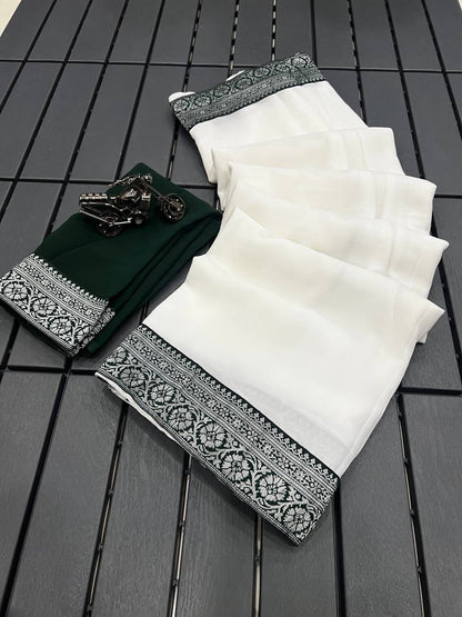 Soft Chiffon Plain Saree With Maharani Lace Border