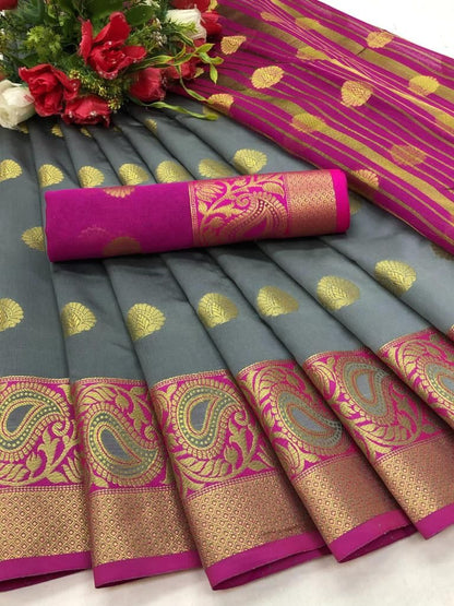 Soft LichI Silk Saree With Beautiful Butta and Zari Weaving