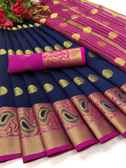 Soft LichI Silk Saree With Beautiful Butta and Zari Weaving