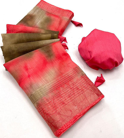 Soft Slub Cotton Saree With Sibori Mill Print and Tussles