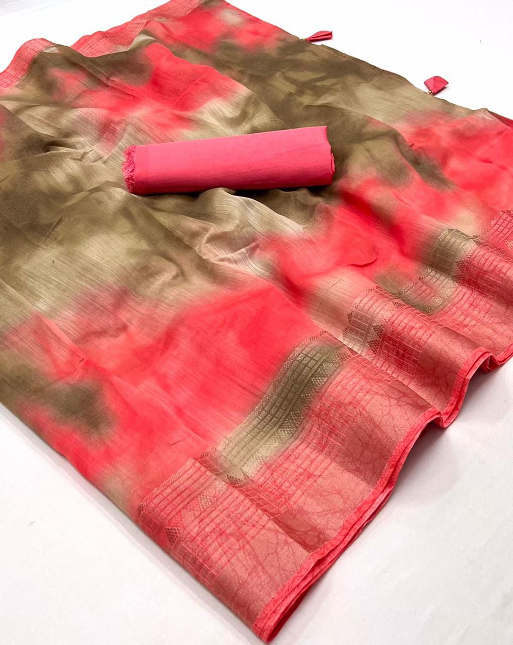 Soft Slub Cotton Saree With Sibori Mill Print and Tussles