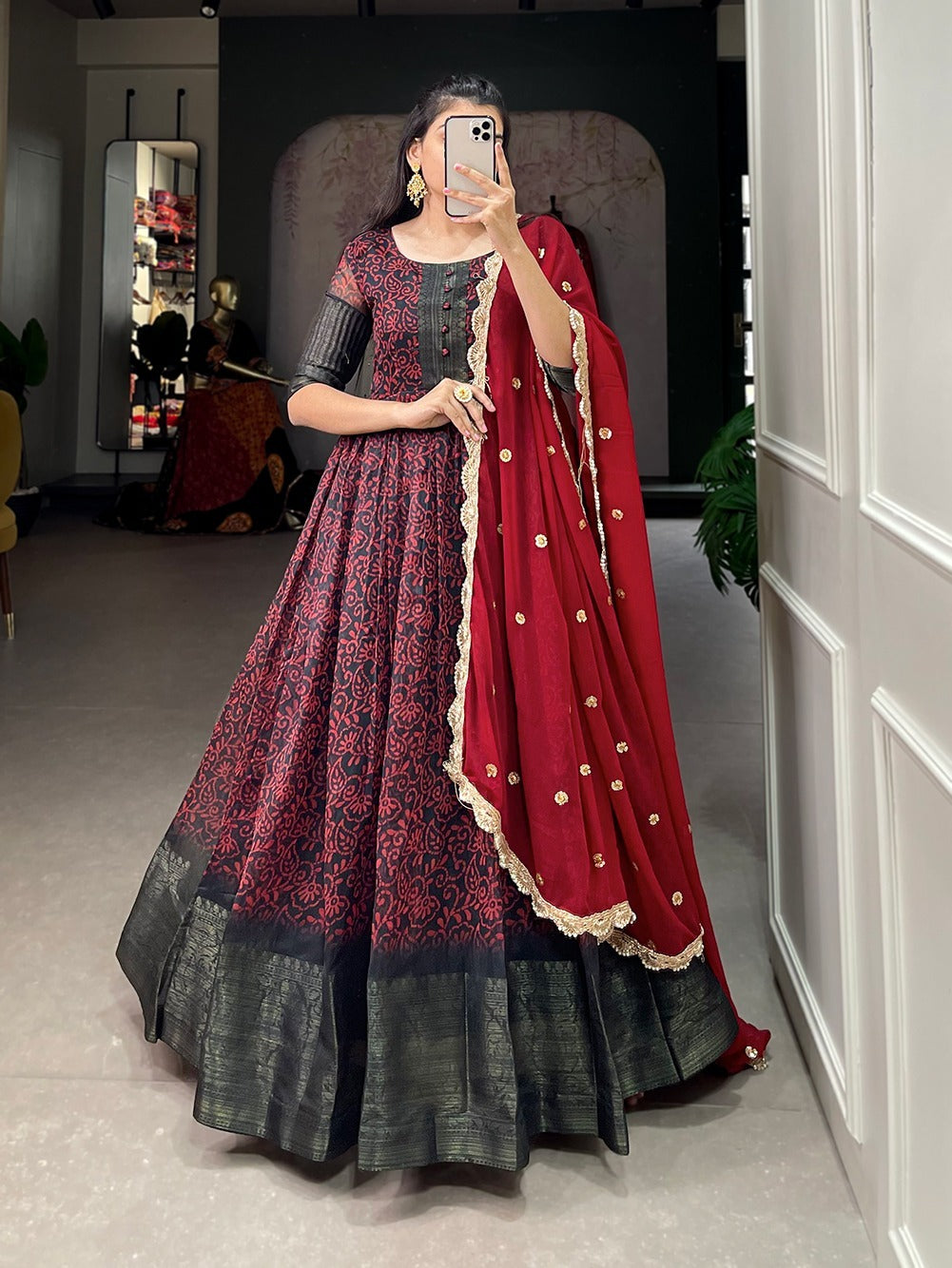 Soft Chanderi Cotton With Printed and Weaving Work Patta