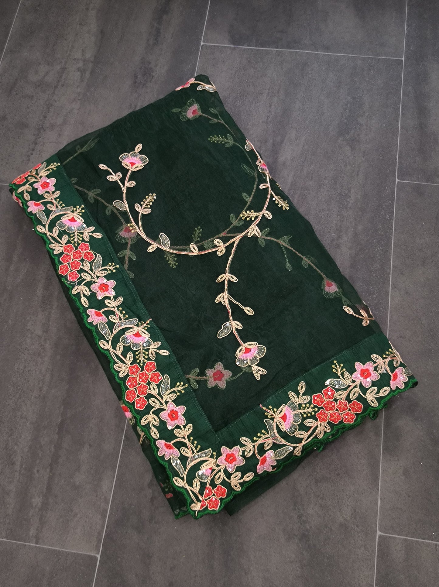 Green Soft Organza Silk Saree With Embroidery Work