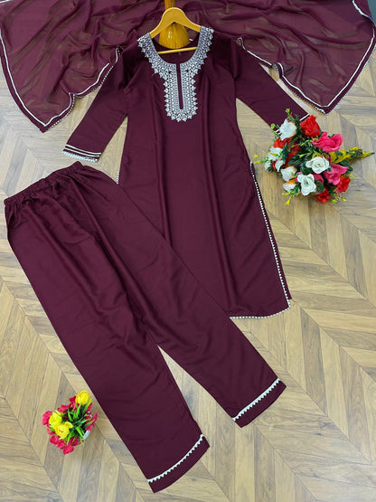 Soft Reyon Plazo Set With Embroidery Work