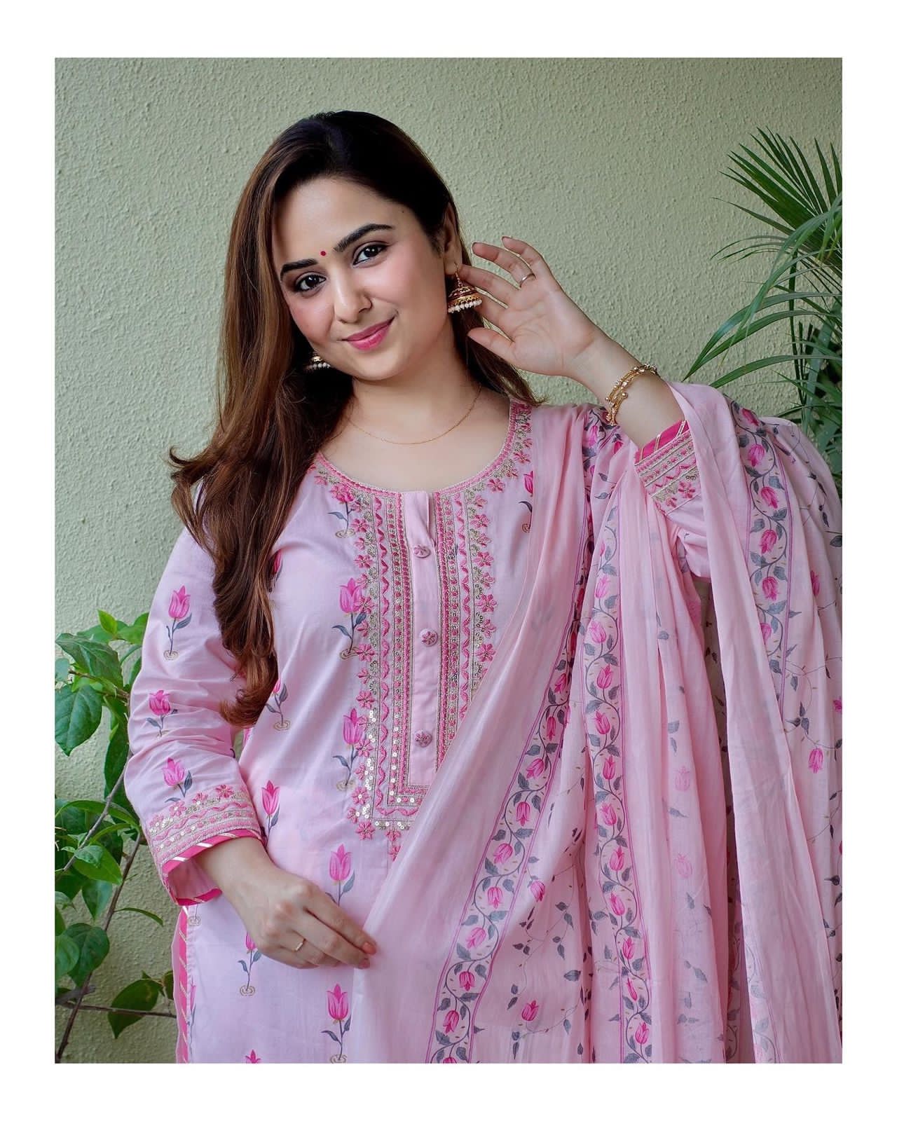 Pink Afghani Kurti Set With Embroidery and Hand Painted Motifs