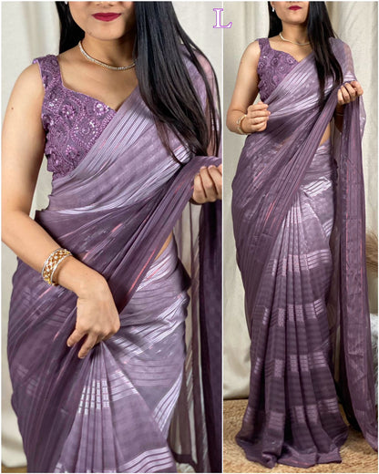 Soft Georgette Saree With Padding Printed Work and Tussles