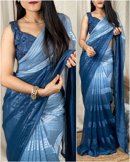 Soft Georgette Saree With Padding Printed Work and Tussles