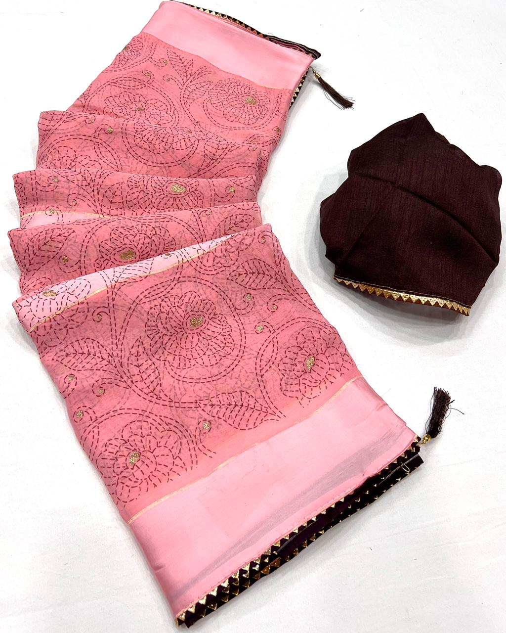 Soft Georgette Saree With Satin Patta and Fancy Border