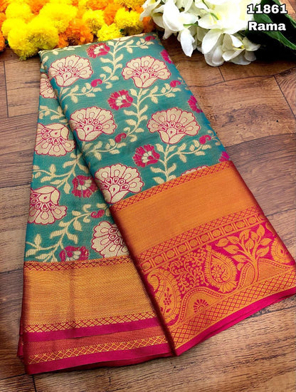 Kanjivaram Pattu Silk Saree With Gold Zari Weaving and Contrast Weaving