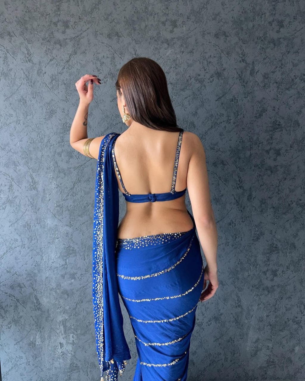 Royal Blue Soft Georgette Sequence Saree With Cut Work